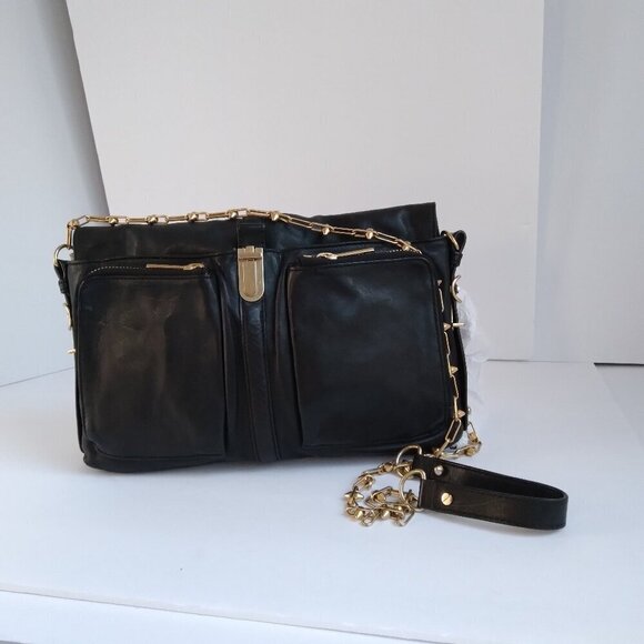 Gryson 'Willa' Black Calf Leather Long Studded Strap Shoulder Bag' - Picture 2 of 11